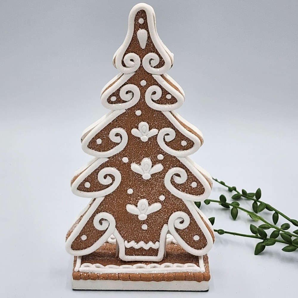 Gingerbread Cookie Christmas Tree Resin Figurine Tabletop Decor 8" Wood NEW